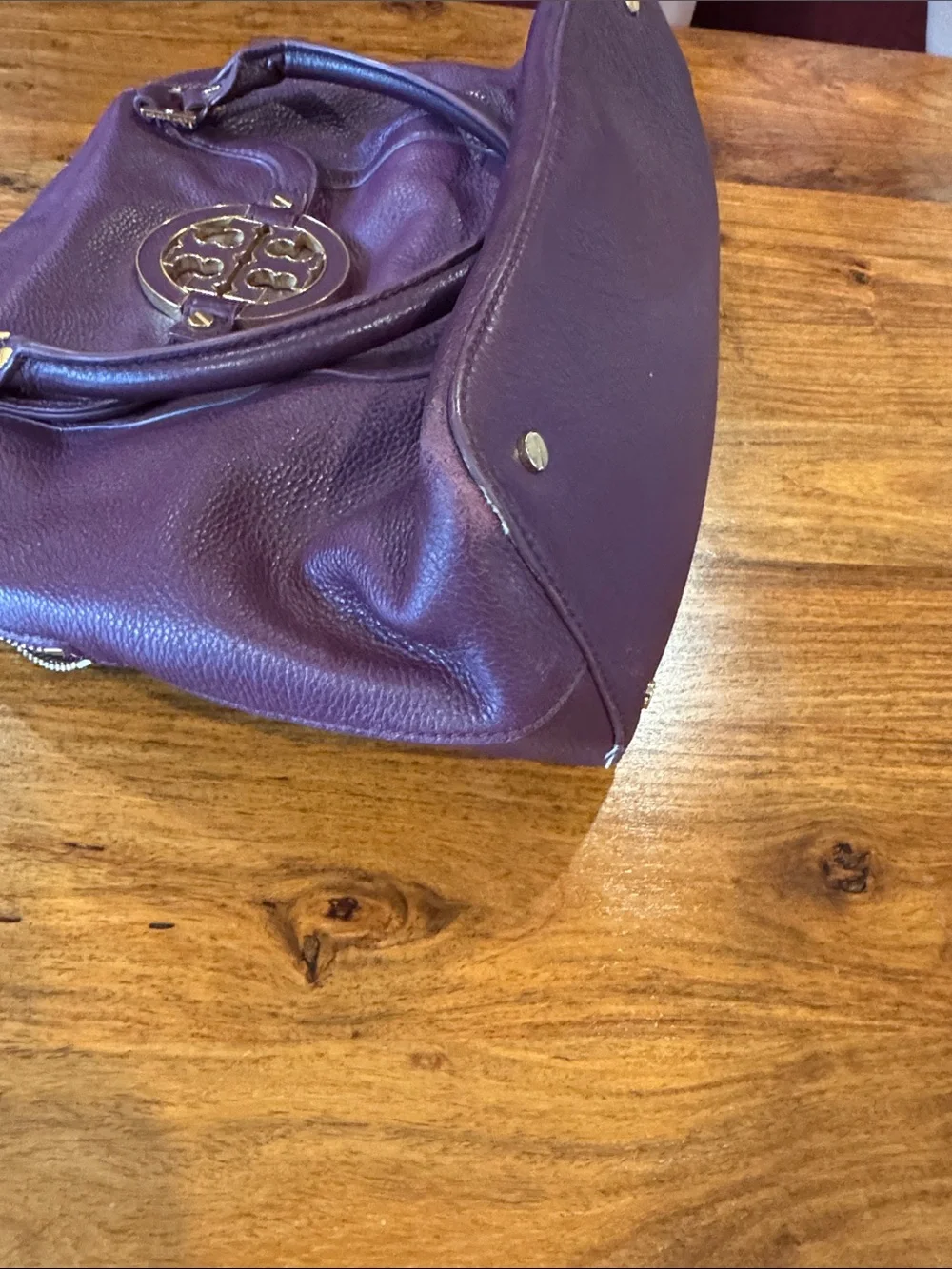 Tory Burch Purple Leather Logo Satchel with Gold Hardware